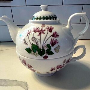 Portmeirion Botanic Garden Individual Teapot Cup Tea for One Set Porcelain 12oz